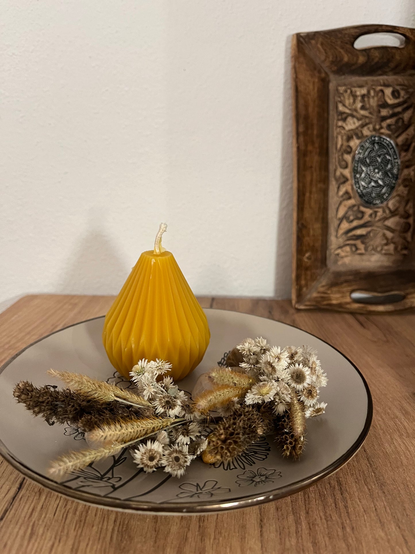 Bienenwachskerze oval gemustert S